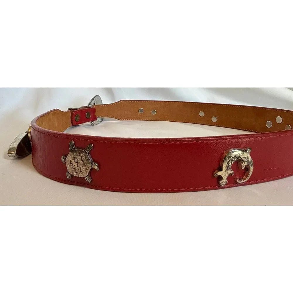 Vintage Silver Creek Collection Southwestern Concho Belt – Red Leather – Size 32